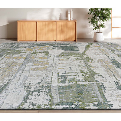 Tapis de grande qualitÃ©, nouÃ© Ã  la main, dans les tons ivoire et vert