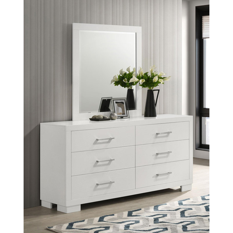 Commode 6 tiroirs avec miroir blanc crème