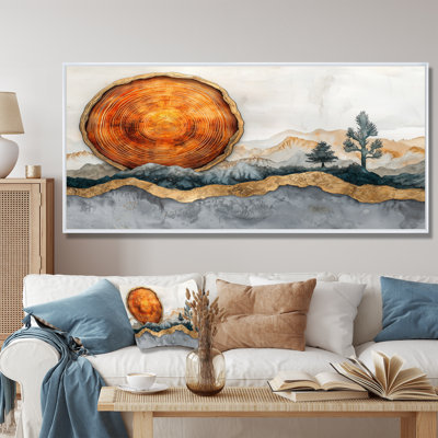 Paysage doré doré avec cactus et glissade sur bois - art mural désert