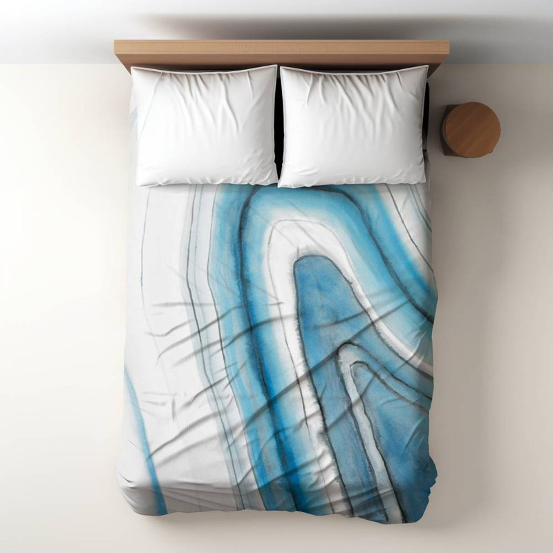 Polyester Sateen Duvet Cover, Twin Duvet, Blue Round Geode