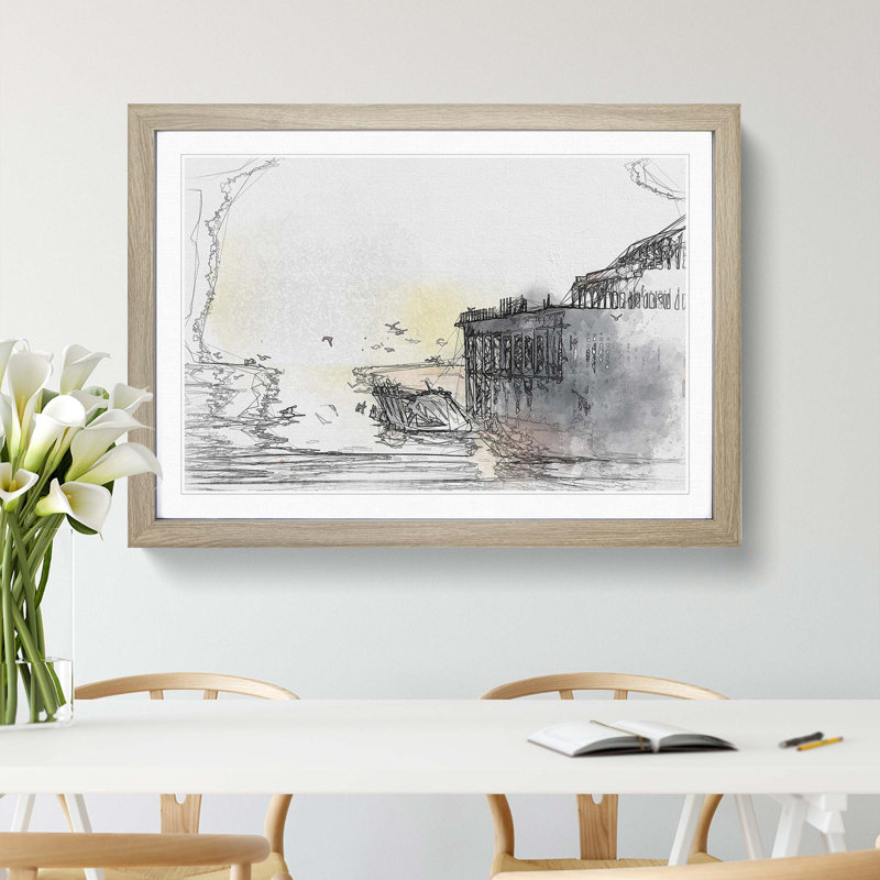 The West Pier on Brighton Beach in Abstract - Picture Frame Graphic Art Print, 50cm H x 76cm W x 2cm D, Oak