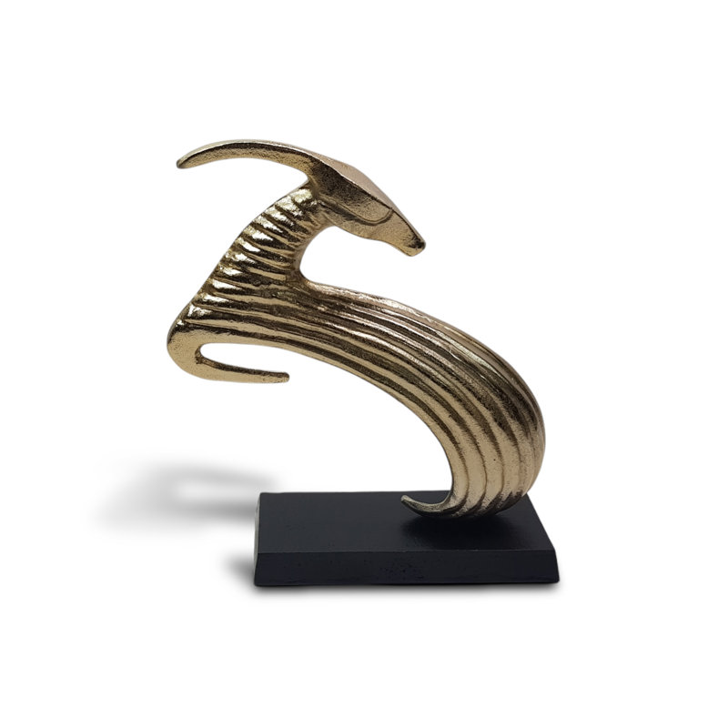 Gold Bronze Aluminium Antelope Sculpture - Abstract Decorative Figure on Black Base for Home Accessories