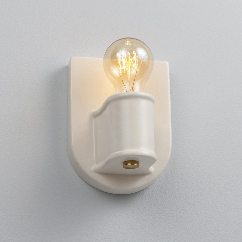 Amboise Ceramic Armed Sconce, Matte White, Polished Brass