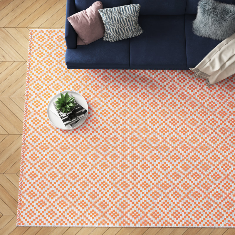Tapis orange en coton tissé à la main Ora, 5 pi x 8 pi