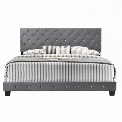 Velvet Upholstered Bed with Tufted Headboard