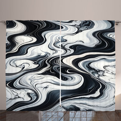 Ambesonne Curtains 2 Panel Set, Wavy Marble Print Dark Blue Grey and White -  p_sd1618_108x108