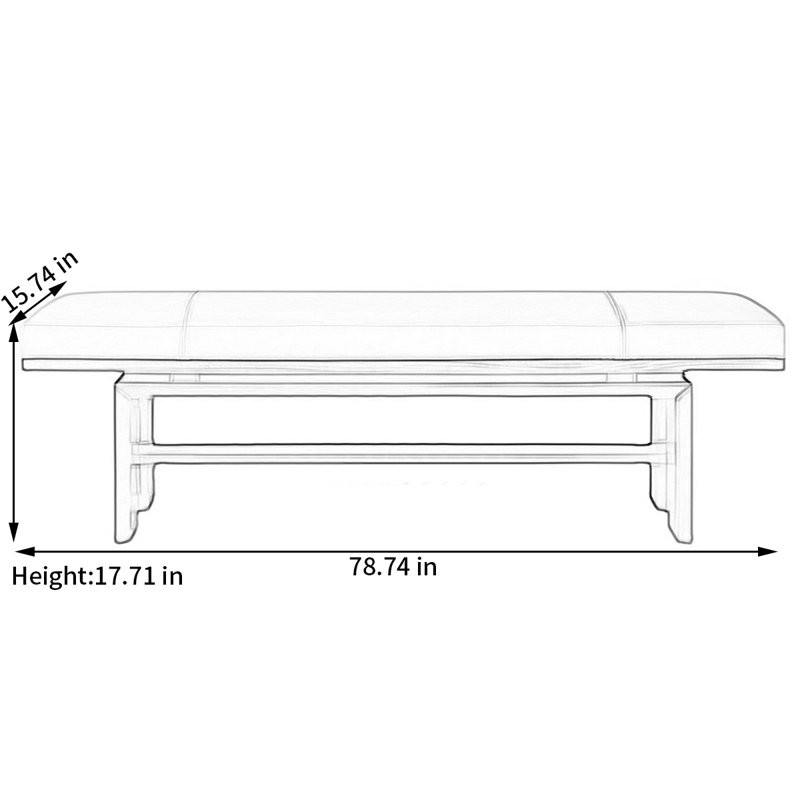 Banc rembourré en similicuir, H 17,71 po x l 78,74 po x P 15,74 po