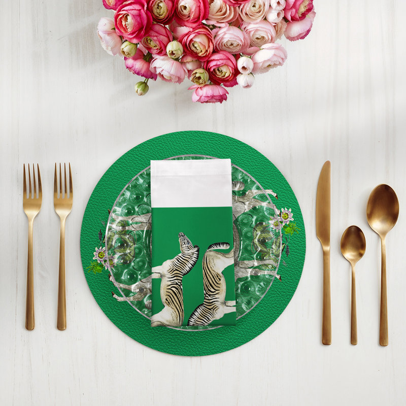 Zebra Seeing Double Cotton Sateen Dinner Napkins, Kelly