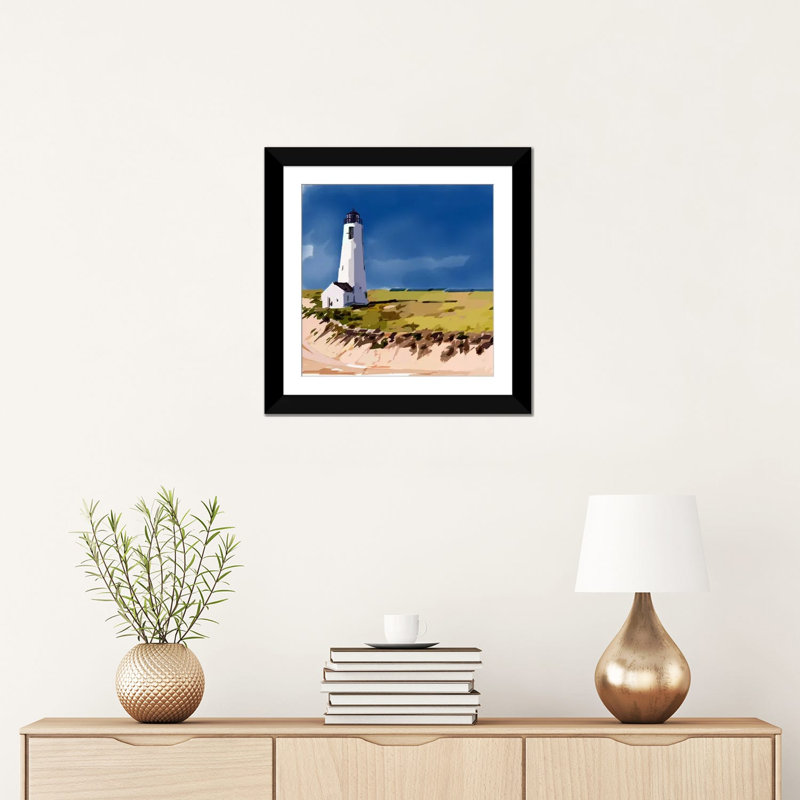 « phare scène v », reproduction sur toile, H 24 po x l 24 po x P 1 po, Papier d'art encadré noir, Blanc