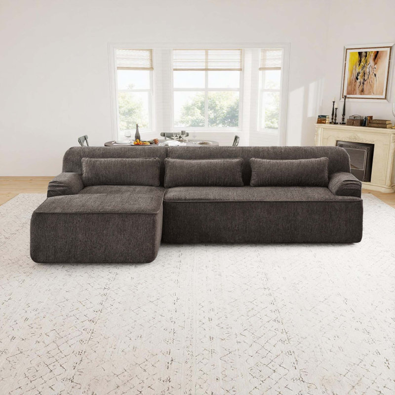 Canapé en chenille de 102 pouces, canapé luxueux en forme de L, simple et élégant, aucune installation requise, Chenille brun