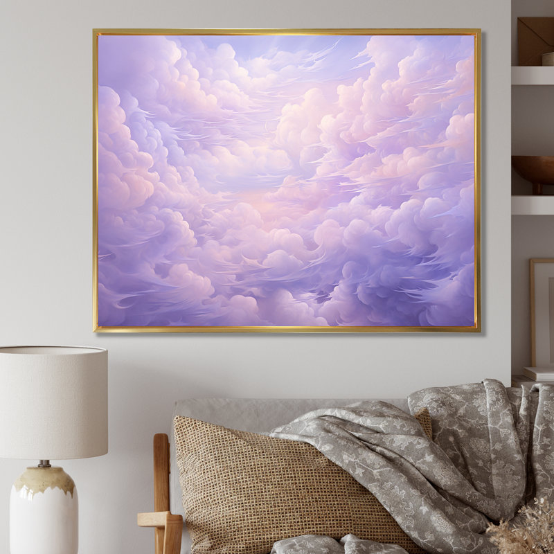 Impression sur toile mauve pastel mauve, Cadre flottant doré, H 30 po x l 40 po x P 1,5 po