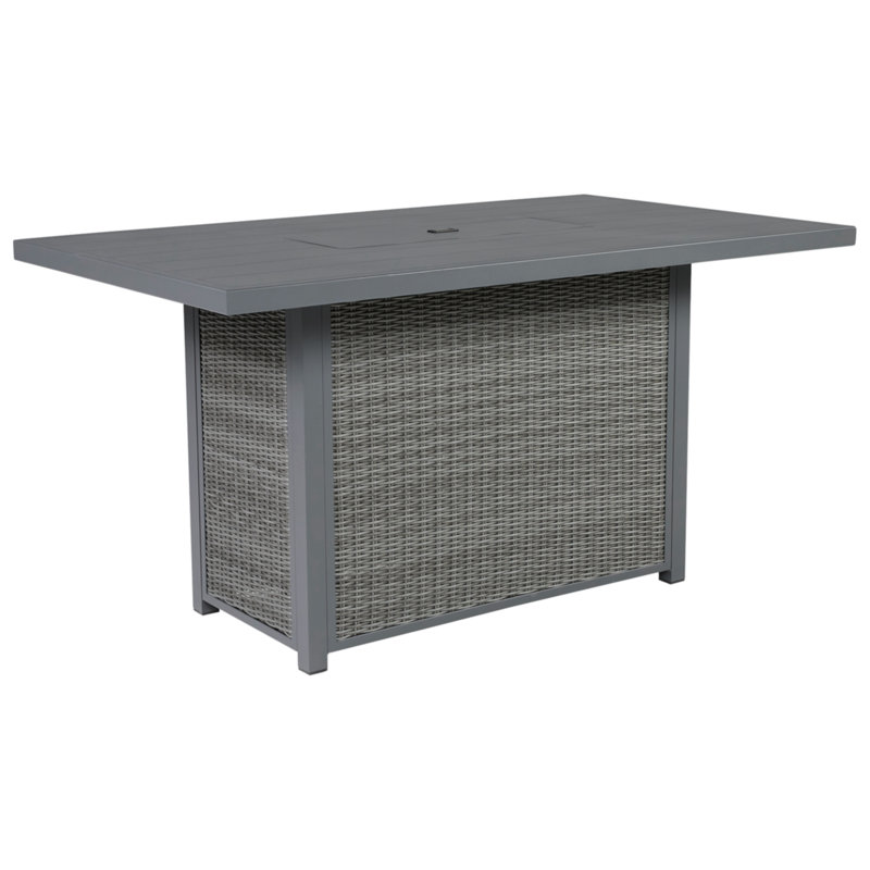 Transitional Gray Aluminum & Resin Wicker Outdoor Fire Pit Bar Table