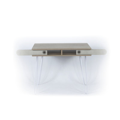 Oak 2 Tier Desk Featuring Metal Legs In Oak Material