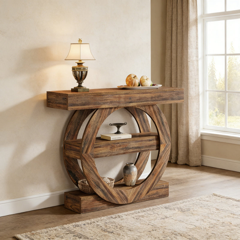 Console 41,3 po à 3 niveaux, canapé rustique et table de couloir avec tablettes de rangement