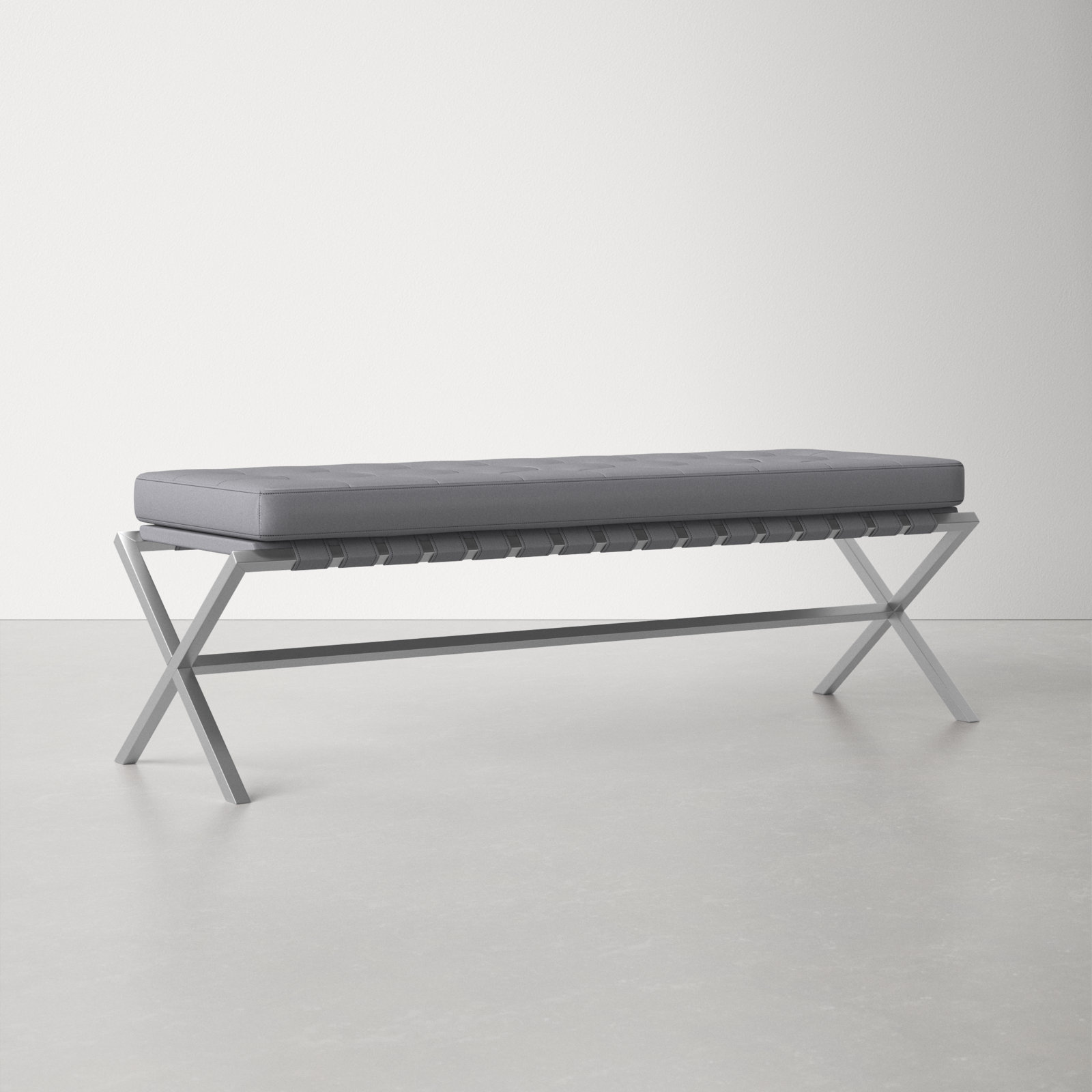 Canton 56" Entryway Bench, Gray/Brushed Stainless Steel Base