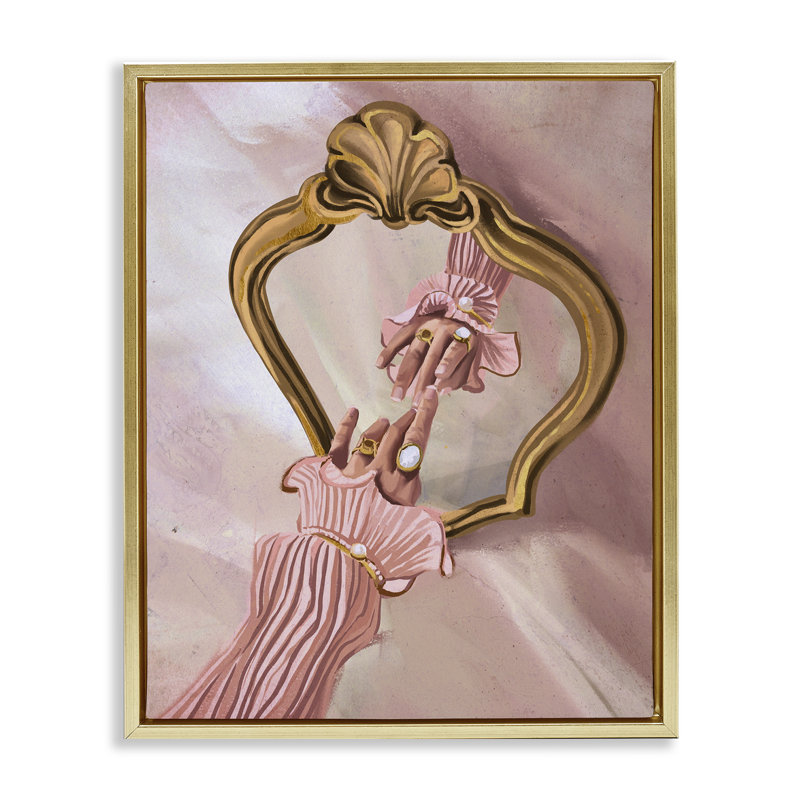  «Chic Hand Mirror Reflection» par Svetlana Aleynikova, H 21 po x l 17 po, Cadre flottant métallique doré