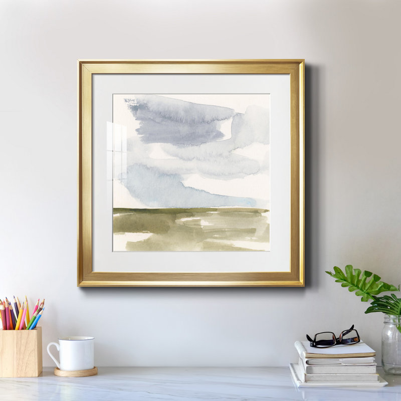 «Open Field S Croquis II», reproduction encadrée de qualité supérieure - prête à être accrochée, Papier encadré doré, Blanc