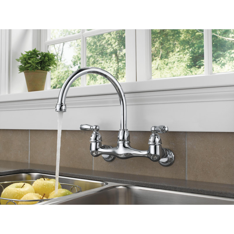 Claymore Wall Mount Kitchen Faucet, Two Handle Kitchen Sink Faucet
