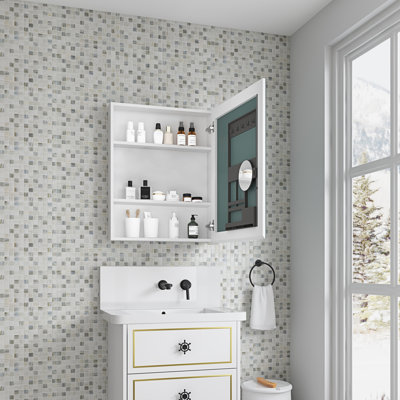 24'' W X 30'' H Bathroom Cabinet With Mirror, Wooden Door, Wall Mounted, Organizer For Personal Care And Beauty Tools Medicine Cabinet, Surface Or Recessed, Storage Blush