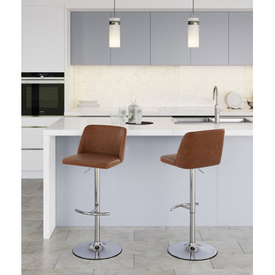 Swivel Upholstered Adjustable Height Counter Stool with Metal Frame
