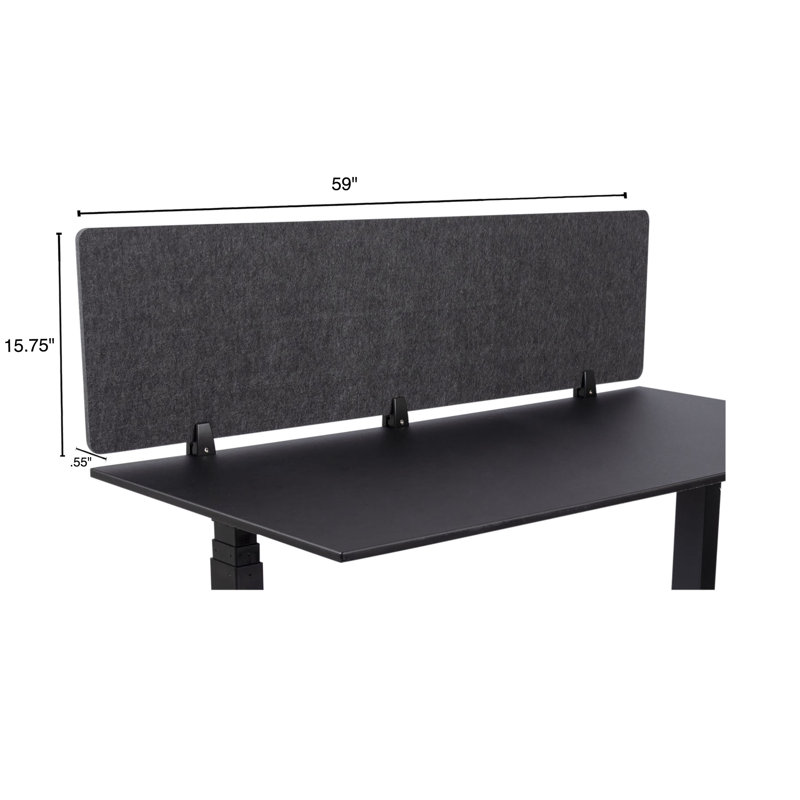 Anthracite Gray 60" Acoustic Desk Divider with Aluminum Clamps