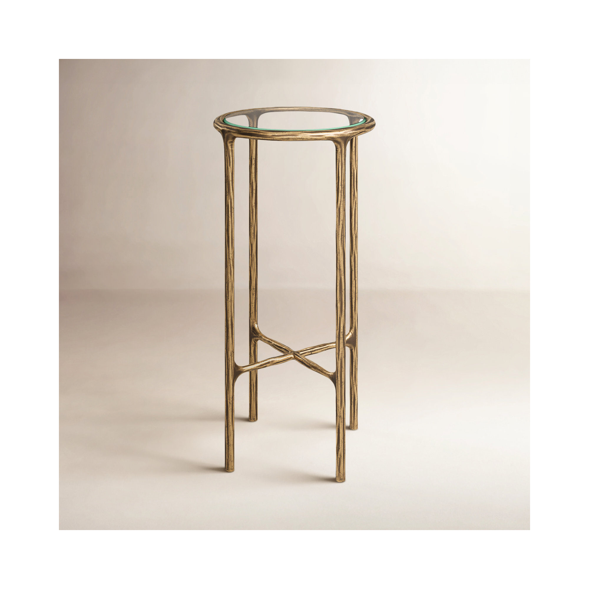 Evelynn Glass Cross Legs End Table, Brass