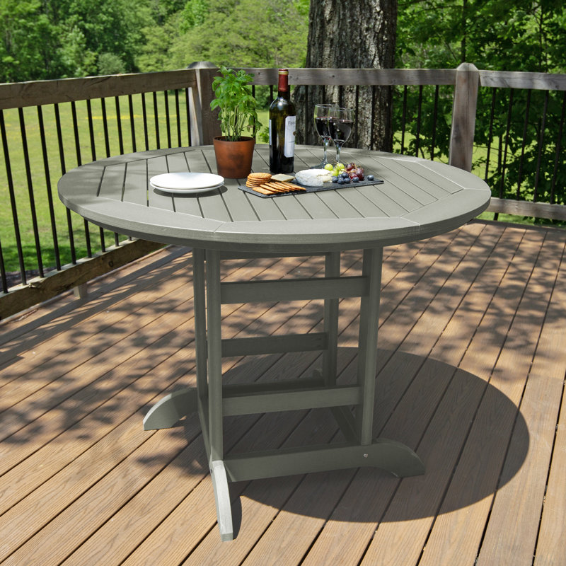 Tion Round Outdoor Dining Table with Umbrella Hole in Counter Height (36"), 36" H x 48" L x 48" W, Eucalyptus