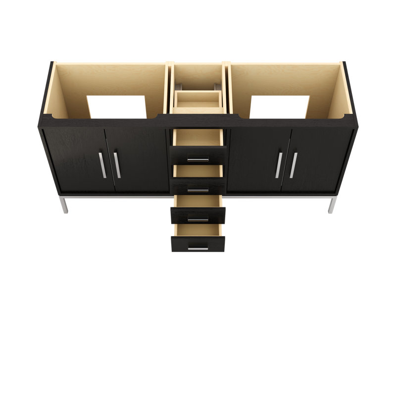 Rift White Oak Double Bath Vanity, 72", Classic Black, Polished Chrome