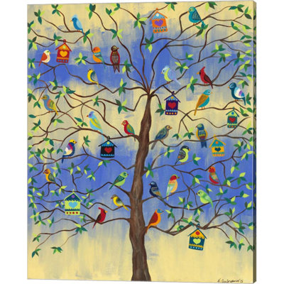 Bird And Bird Houses On Tree By Kerri Ambrosino Canvas Wall Art