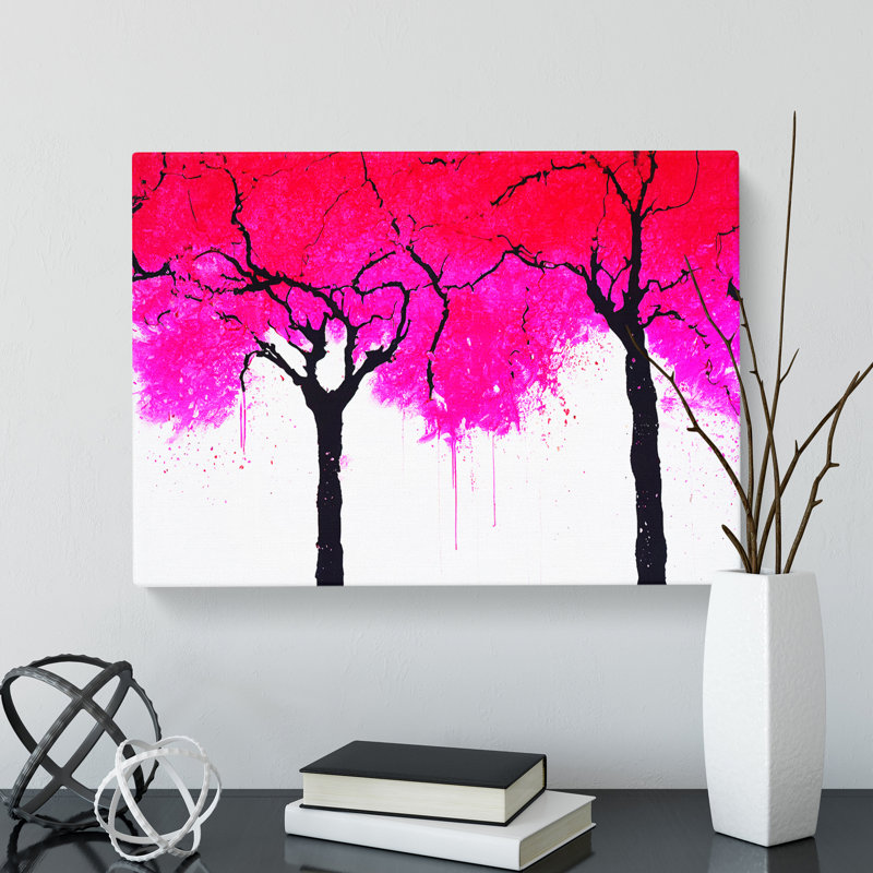 Cherry Blossom Tree Drips - Wrapped Canvas Painting, 40cm H x 60cm W x 3cm D