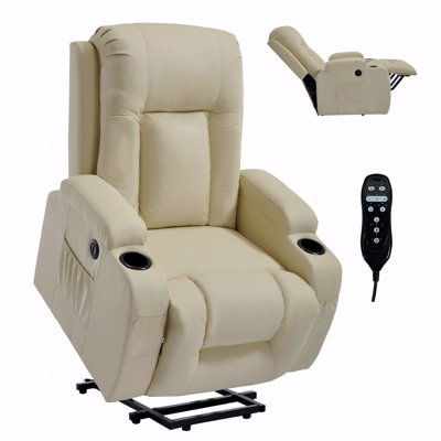 PU With Infinite Position Function With Power Lift Function Recliner Chair, With Heavy-Duty Motion Mechanism With 8-Point Vibration With Massage Function And Lumbar With Heating Functioning, With USB Port Charging Port, With Cup Holders, For Elderly Use