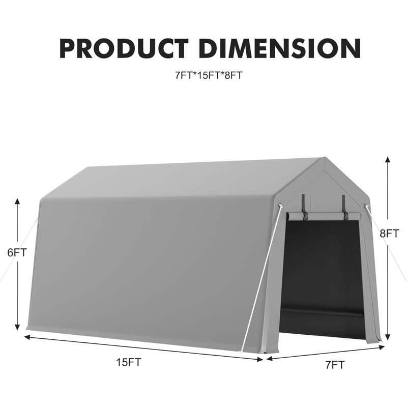 7x15 Ft Motorcycle Portable  Storage Sheds With Rolled Up Zipper Door, Waterproof, Storage Tent Heavy Duty For Motorcycle, Bike,tool