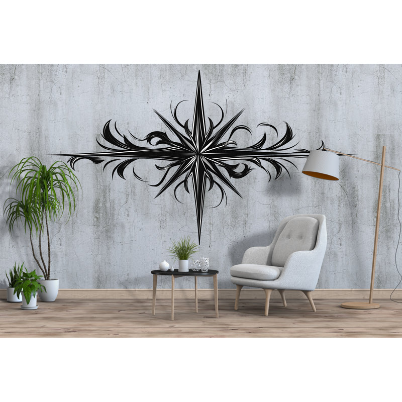 Décoration murale boussole Tribal étoile noire géométrique 351Mv, H 35 po x l 18 po