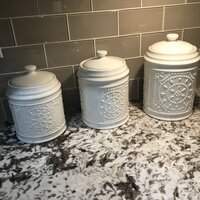 One Allium Way Embossed 3 Piece Kitchen Canister Set, White