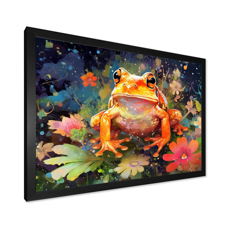 «Leaping Frogs Amphibians I», art mural grenouille, H 24 po x l 32 po x P 1 po, Cadre simple noir