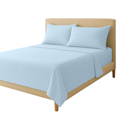American Home 100% Cotton Breathable Striped Sheet Set (California King, Blue)