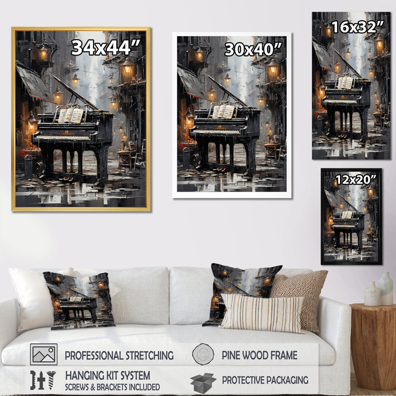 Piano Urban Upright I sur toile, H 32 po x l 24 po x P 1 po, Cadre simple noir