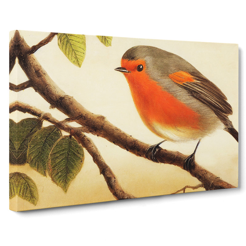 Contemporary Robin Bird - Wrapped Canvas, 35cm H x 50cm W x 3cm D