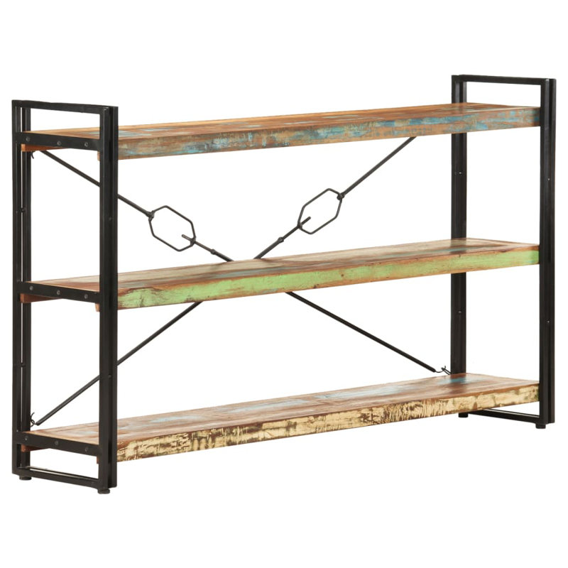 Bibliothèque en bois de manguier massif, Bois clair, H 31,5 po x l 55,12 po x P 11,81 po