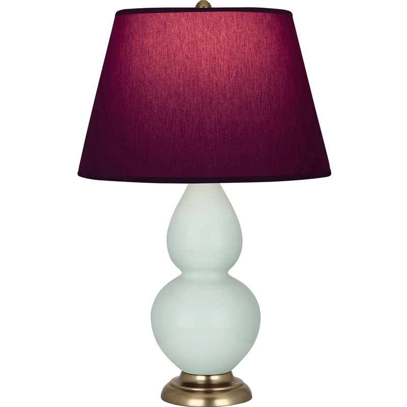 Lampe de table double gourde en céramique, Céladon glacé / laiton, Prune / lavande, Laiton