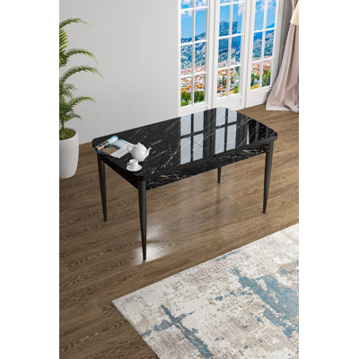 Table de salle à manger moderne en marbre noir avec pieds en métal, 44,9 po x 30,7 po x 27,6 po | Fabrication 100% MDF | Conception élégante et durable pour la salle à manger, la cuisine ou les réceptions | Finition noire élégante, esthétique contemporaine