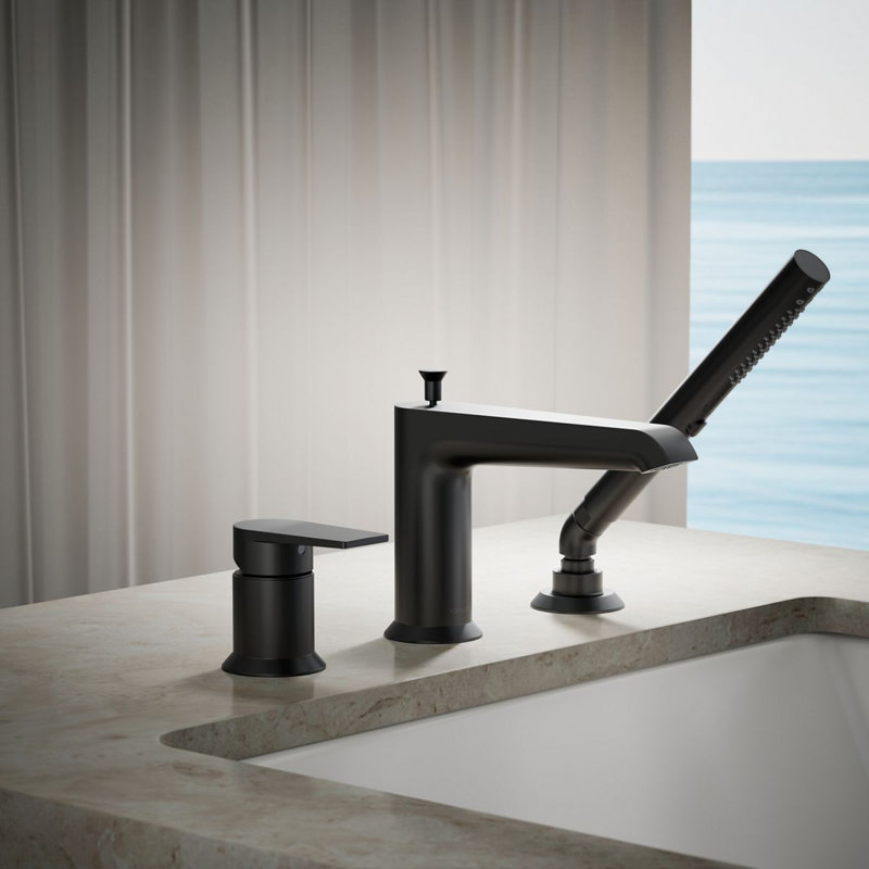Hint Single-Handle Deck-Mount Bath Faucet With Handshower, Matte Black