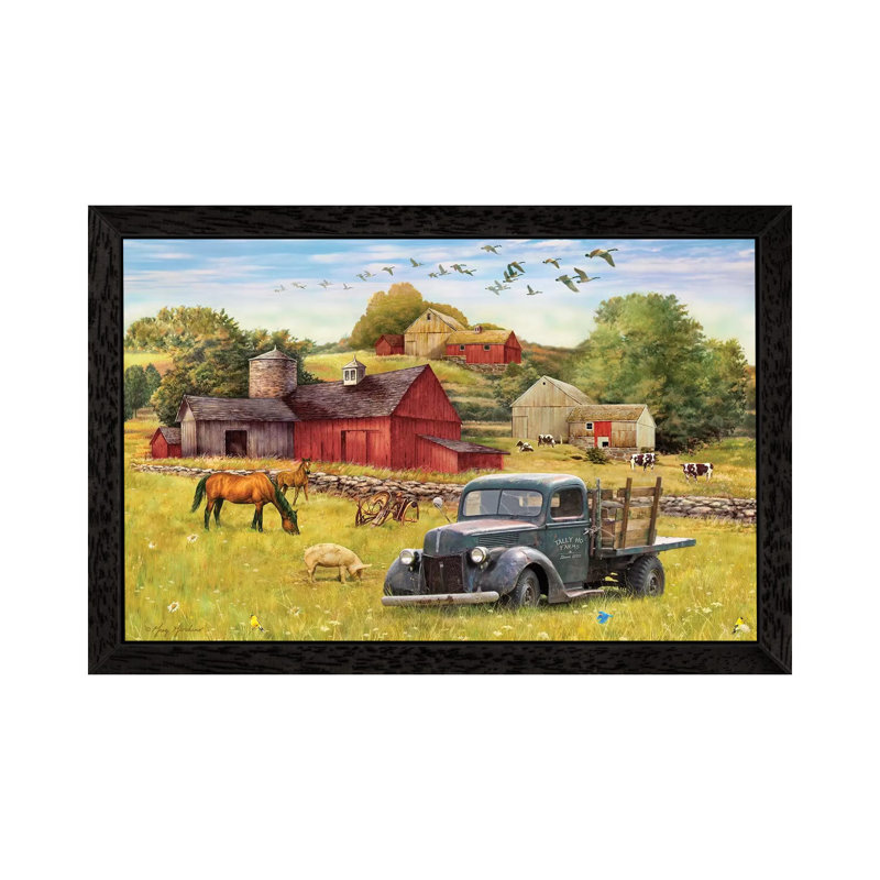 Tally Ho Farms And Truck - Print on Canvas, 66.04 cm H x 45.72 cm W, Black Framed