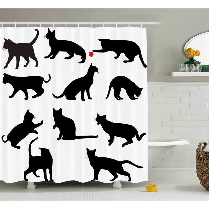 Rideau de douche simple avec silhouette cat of chatons Therese, H 84 po x l 69 po