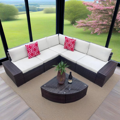 6 Pieces Patio Sofa Seating Group with Cushions