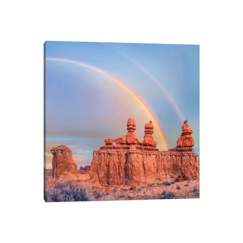 Rainbow Over Rock Formation Called The Three Judges, Goblin Valley State Park, Utah 1 Piece Wall Art on Canvas