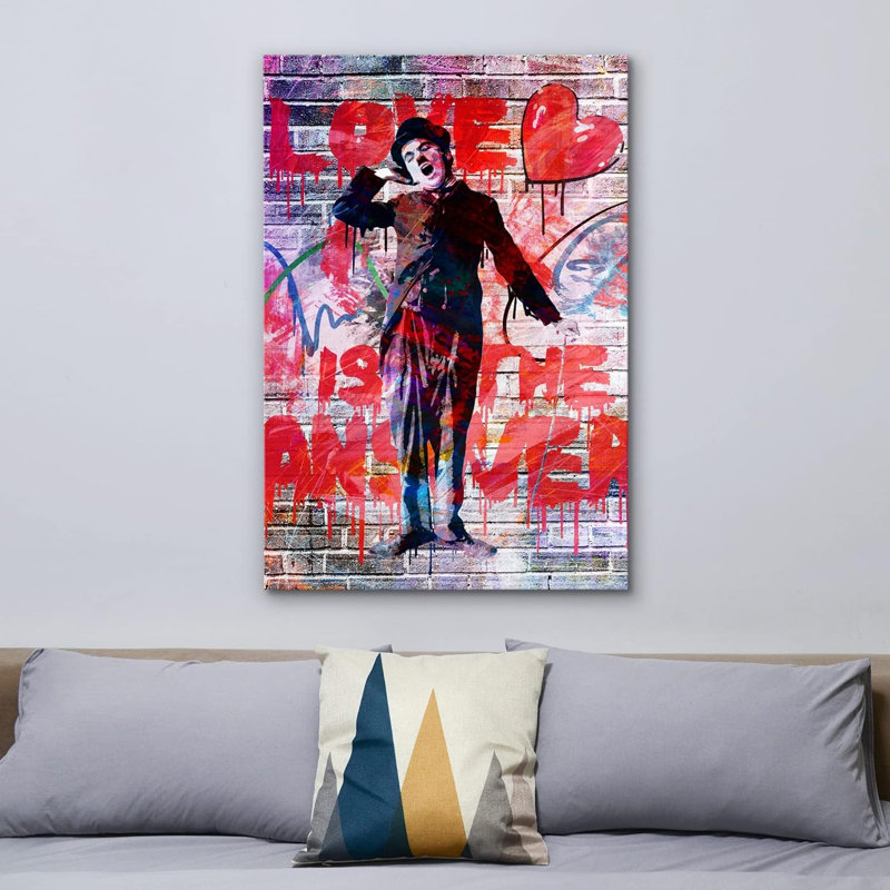 «Love is the Response», Charlie Chaplin avec cœur rouge graffiti et art urbain pop art moderne urbain - impression