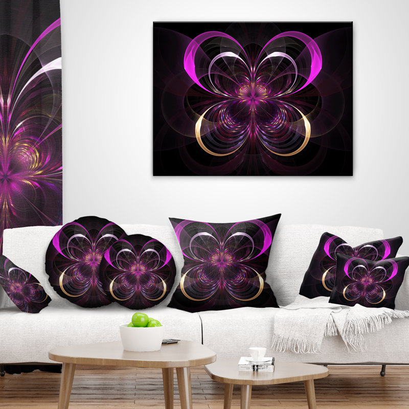 Coussin lombaire floral, Mauve / Noir