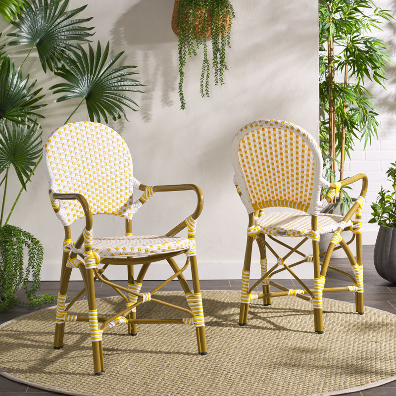 Chaise de patio empilable Wilburg, Jaune / Blanc
