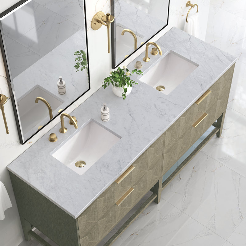 Ensemble de meuble-lavabo double 72 po Emmeline, Carrare blanc, 8 po